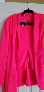 Neon pink two piece blazer and shorts set